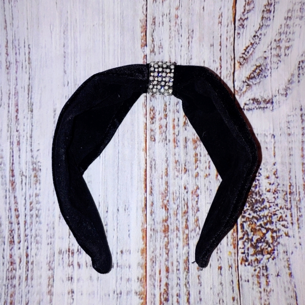 Black Velvet Headband with Pearl and Rhinestone Accent
